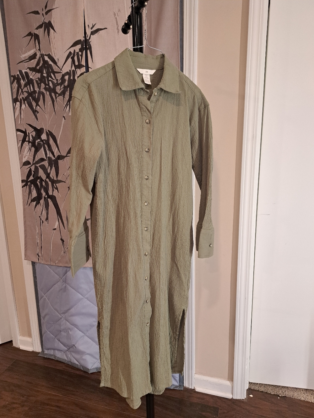 100% Cotton H&M Moss Button Up Crêpe shirt  dress, Cover up Sz XS Midi